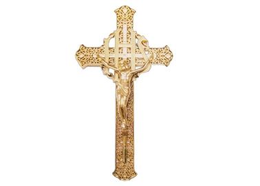 Crucifijo de ataúd de color dorado Tamaño 29 × 16 Cm Encaje de ataúd funerario de oro